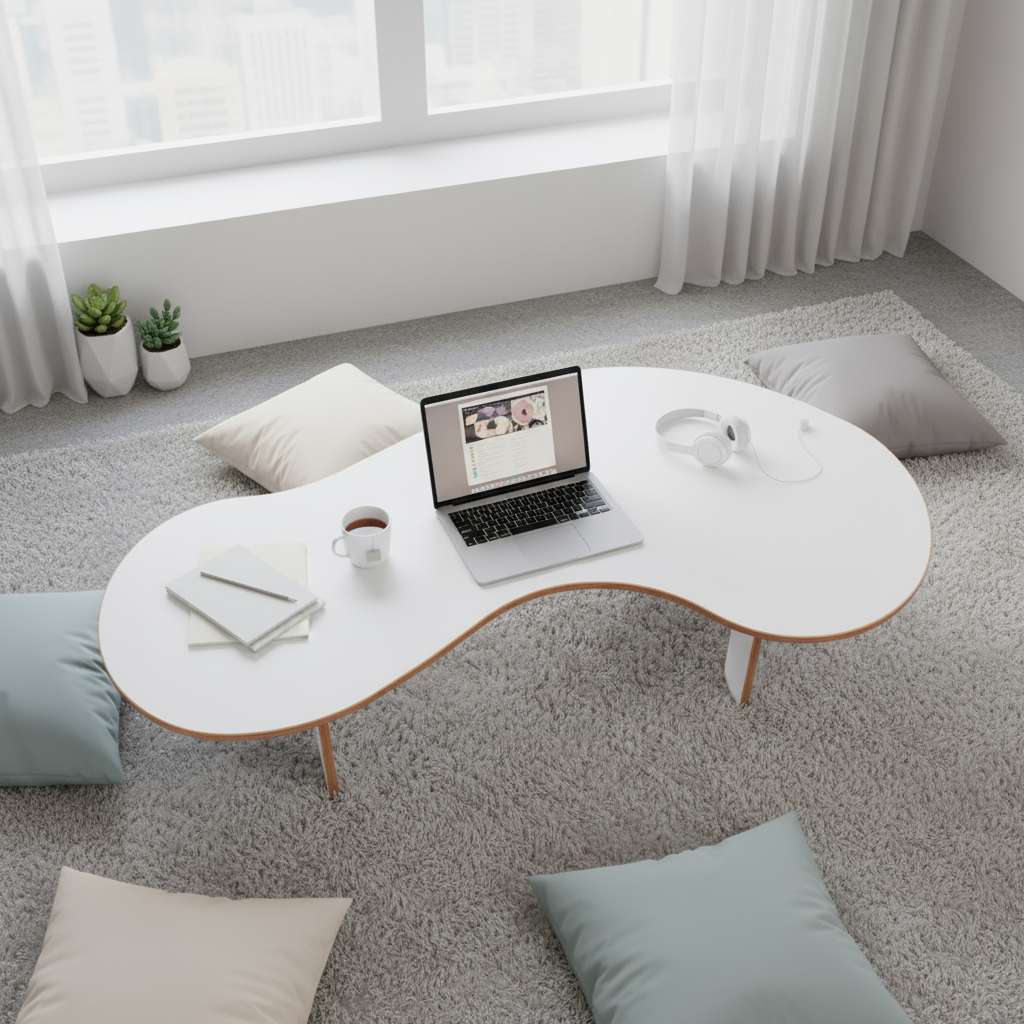 wavy table 1 Wavy Coffee & Ergonomic Floor Study Table - Image 1