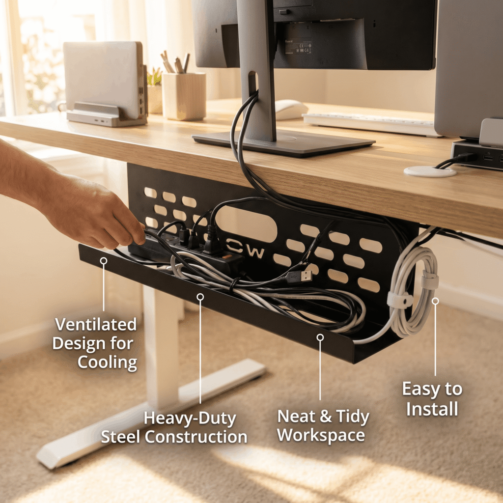 under desk cable management tray