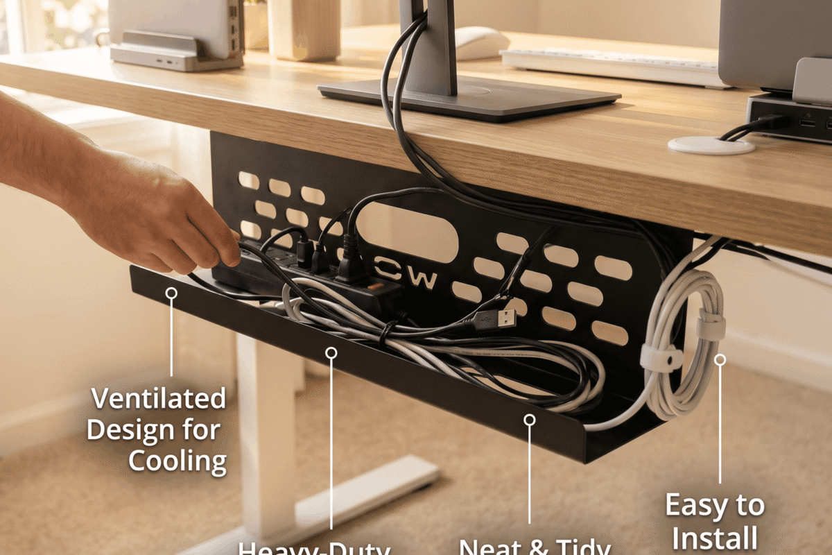 under desk cable management tray