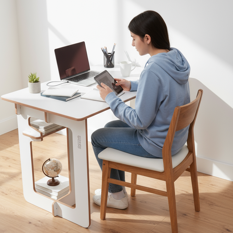 flatpack cable management desk 8 Flat Pack Desk With Storage & Cable Management - Image 7